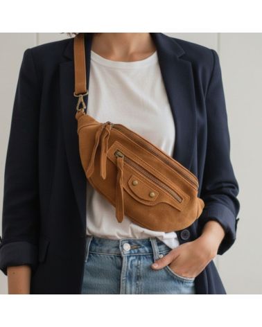 sac banane en daim couleur camel fabrication italienne