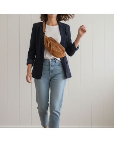 sac banane en daim couleur camel fabrication italienne