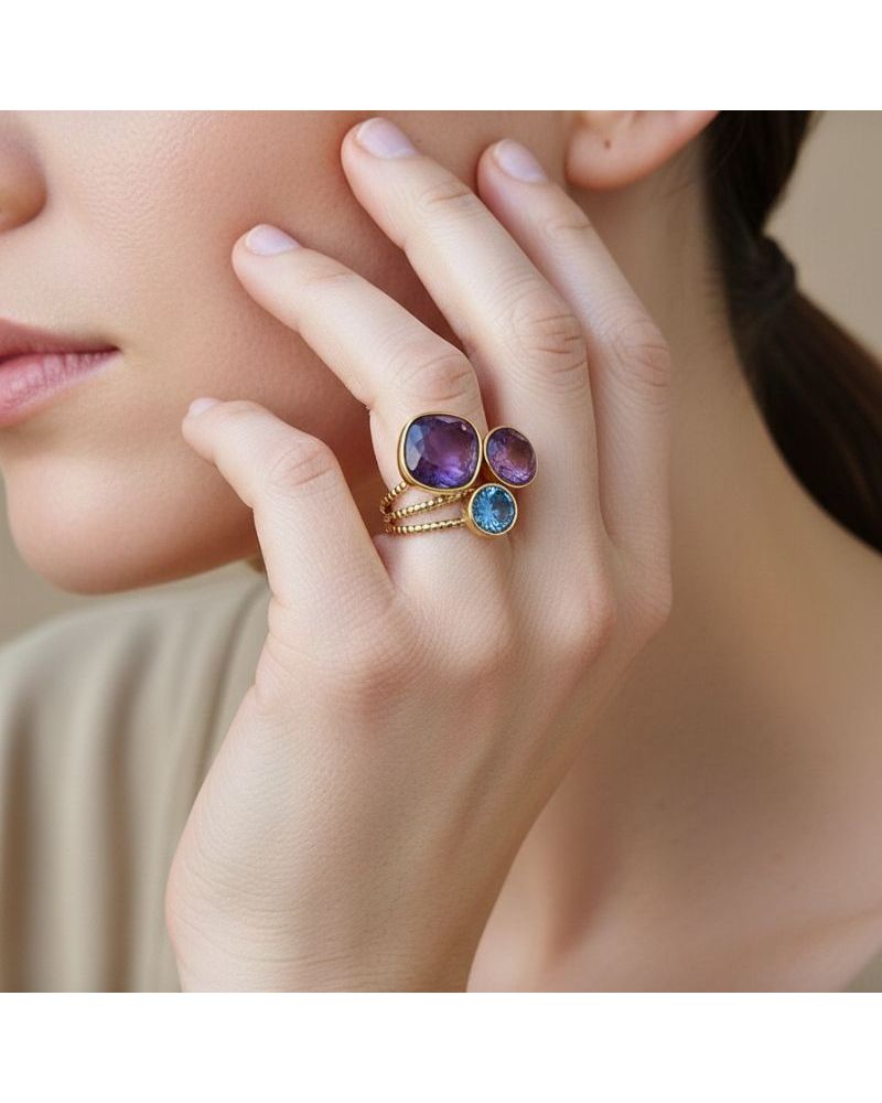 bague trilogie pierre naturelle et cristaux création bohm paris