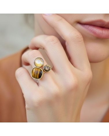 Bague Trilogie pierre naturelle et cristaux - Création BOHM Paris