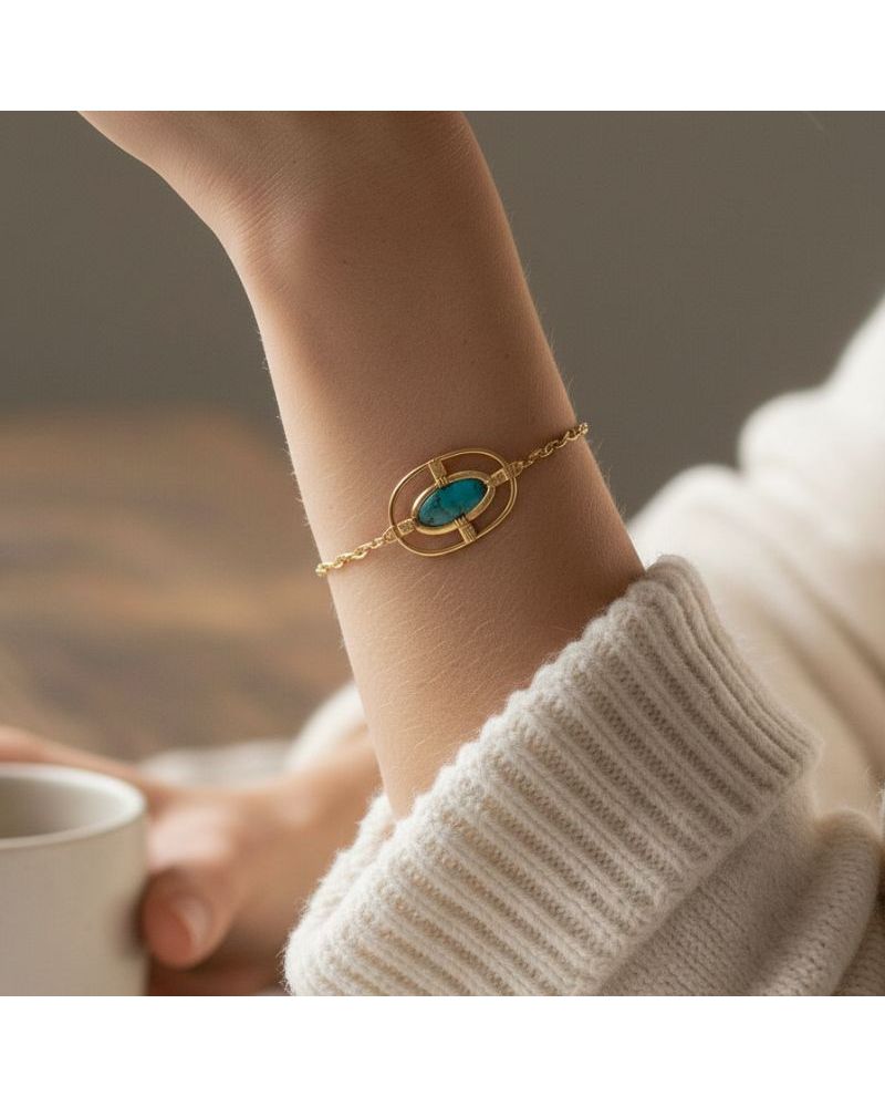 bracelet chaine acier inoxydable doré avec pierre naturelle apatite