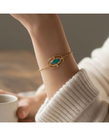 bracelet chaine acier inoxydable doré avec pierre naturelle apatite