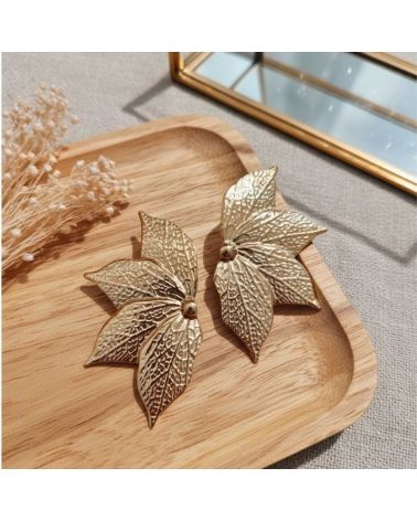 boucles d'oreilles acier doré motif feuilles création mile mila paris