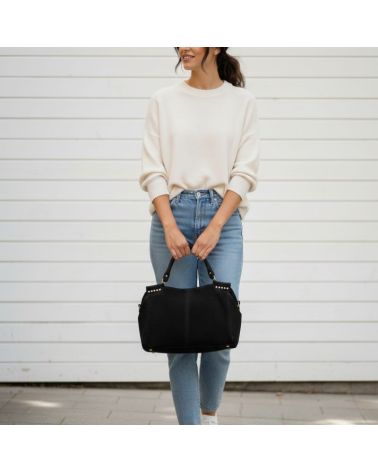 sac à main en daim couleur noir style décontracté chic fabrication italienne