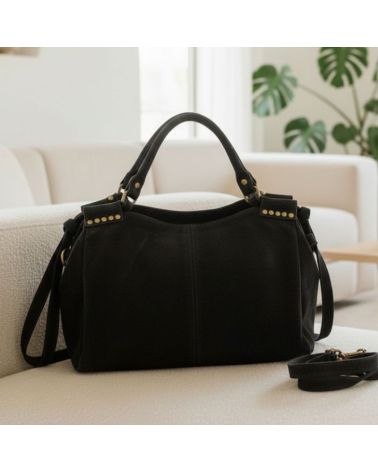 sac à main en daim couleur noir style décontracté chic fabrication italienne