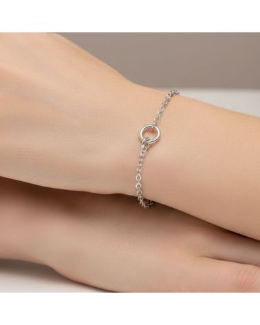 bracelet argent 925 rhodié chaine ornée de 2 cercles asymétriques