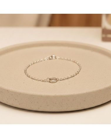 bracelet argent 925 rhodié chaine ornée de 2 cercles asymétriques