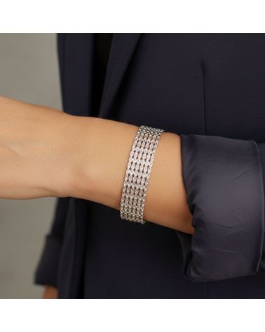 bracelet argent 925 rhodié forme manchette maille chaines pour femme