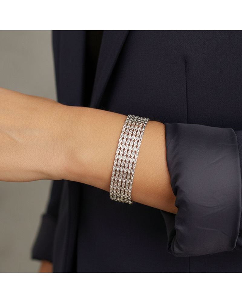 bracelet argent 925 rhodié forme manchette maille chaines pour femme