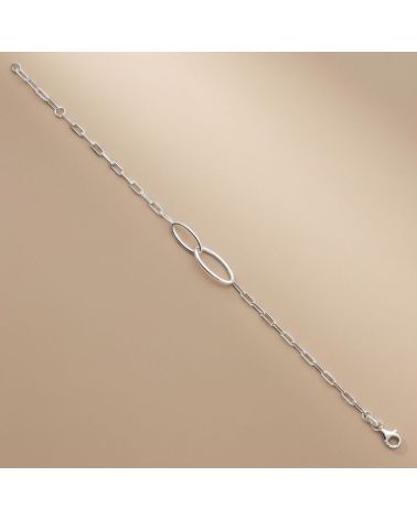 bracelet pour femme en argent 925 rhodié composé d'une maille large et 2 ellipses