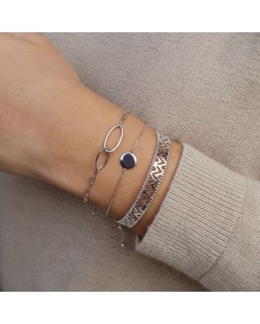 bracelet pour femme en argent 925 rhodié composé d'une maille large et 2 ellipses