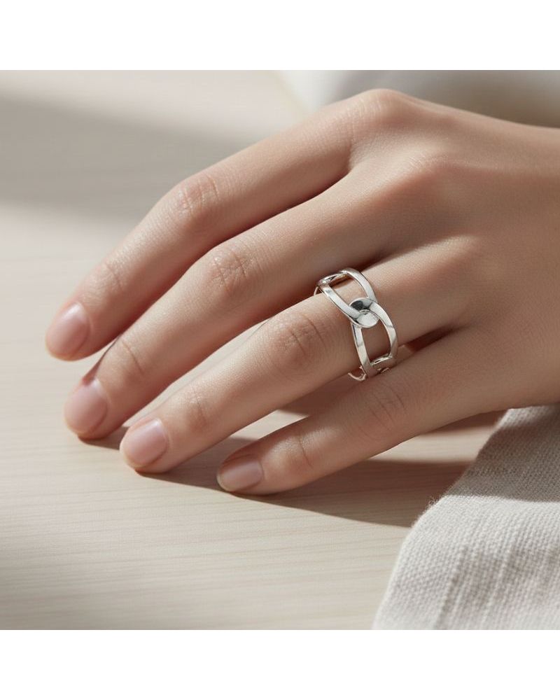 bague pour femme en argent 925 rhodié anneau composé de gros maillons