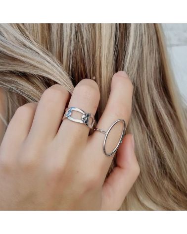 bague pour femme en argent 925 rhodié anneau composé de gros maillons