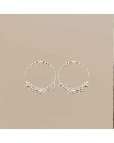 boucles d'oreilles créoles en argent 925 motif épi de laurier