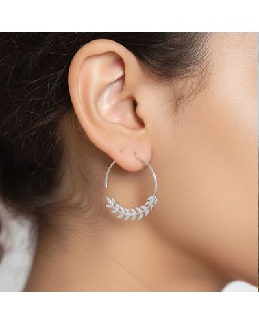 boucles d'oreilles créoles en argent 925 motif épi de laurier
