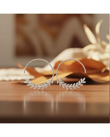 boucles d'oreilles créoles en argent 925 motif épi de laurier