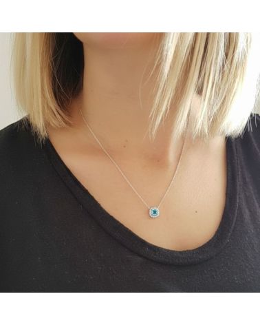 Collier argent 925 pendentif carré aigue marine