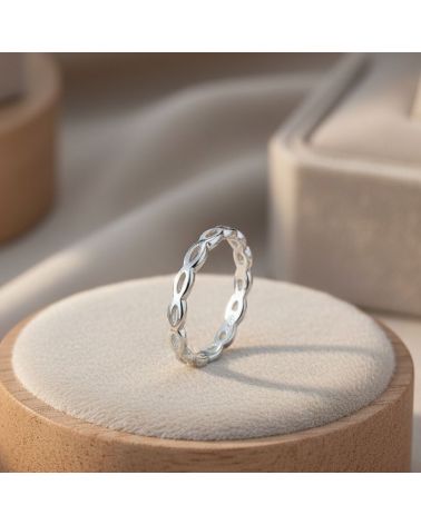 bague pour femme en argent 925 rhodié maille fine ajourée