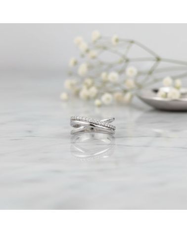 Bague argent 925 anneaux croisés zircon