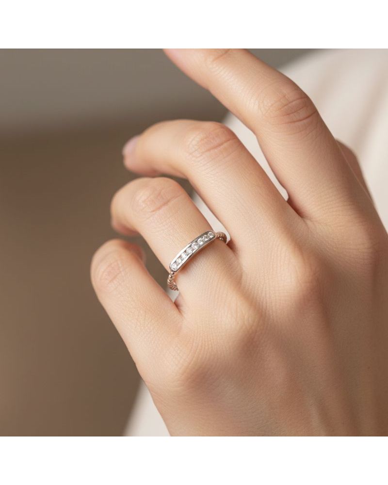 bague pour femme en argent 925 maille boule et zircon