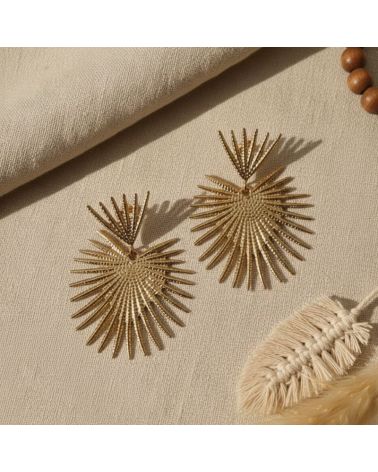 boucles d'oreilles palme dorée création Mile Mila bijou acier inoxydable