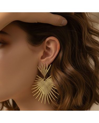 boucles d'oreilles palme dorée création Mile Mila bijou acier inoxydable