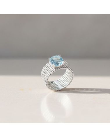 bague argent 925 pierre teintée aigue marine