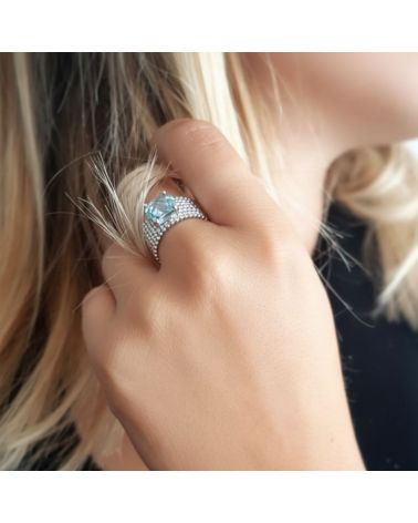 bague argent 925 pierre teintée aigue marine