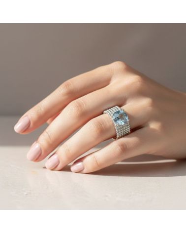 bague argent 925 pierre teintée aigue marine