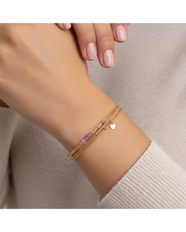 bracelet jonc 4 rangs acier inoxydable et pierre tourmaline