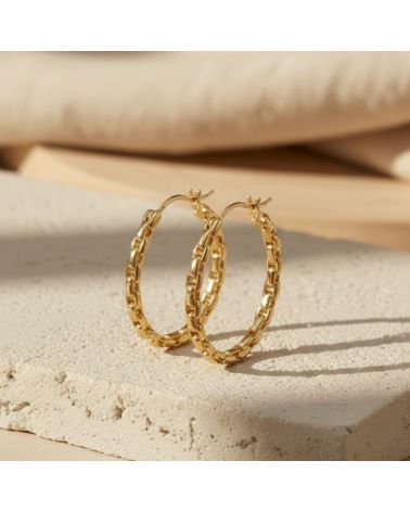 boucles d'oreilles créoles en plaqué or 18 carats maillage chaine chic et intemporel