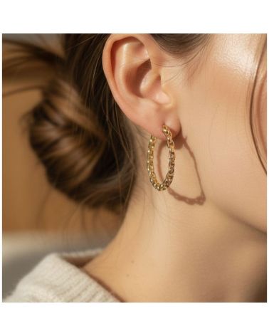 boucles d'oreilles créoles en plaqué or 18 carats maillage chaine chic et intemporel