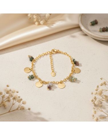 bracelet pampilles rondes acier doré et pierres agate indienne bohm paris