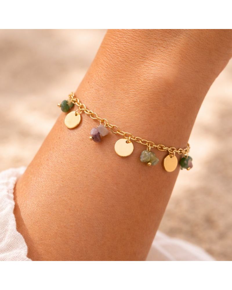 bracelet pampille et agate indienne bijou acier doré bohm paris