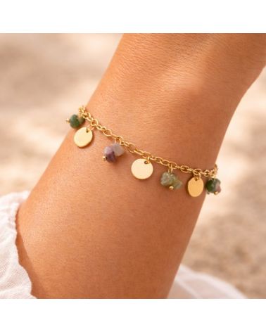 bracelet pampille et agate indienne bijou acier doré bohm paris