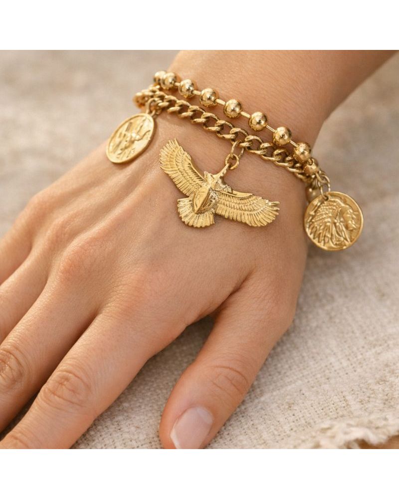 bracelet double rang en acier inoxydable breloque esprit western girl