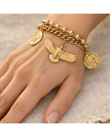 bracelet double rang en acier inoxydable breloque esprit western girl