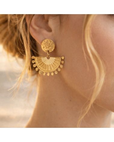 boucles d'oreilles mile mila paris acier inoxydable doré forme éventail