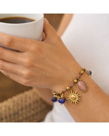 bracelet breloques soleil fil bleu lurex mile mila