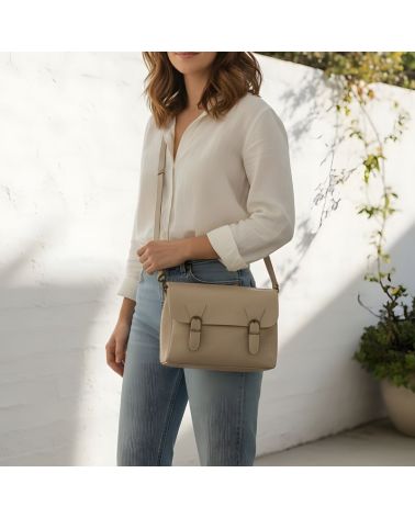 sac besace à bandoulière cuir pleine fleur couleur beige