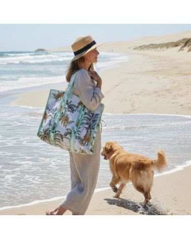 cabas de plage imprimé jungle coton couleur vert clair