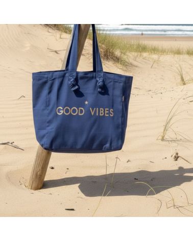 cabas en coton marque marcel & lily fabrication française imprimé doré good vibes