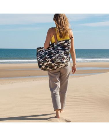 grand sac de plage coton imprimé camouflage style décontracté chic