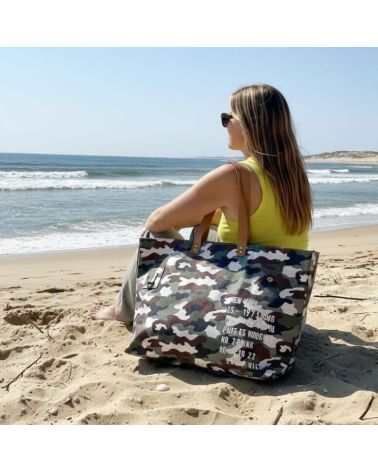 grand sac de plage coton imprimé camouflage style décontracté chic