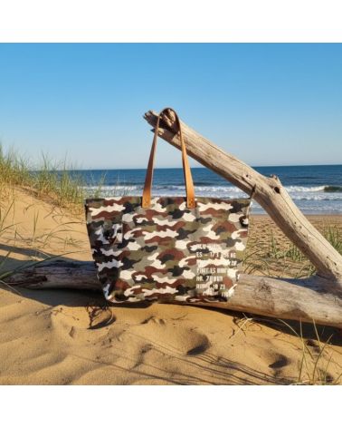 grand sac de plage coton imprimé camouflage style décontracté chic