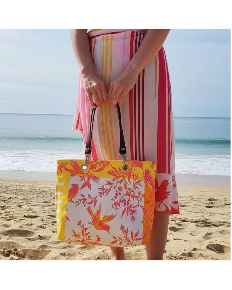 sac de plage en toile réversible Ramatuelle couleur rose rouge marque exclusive brigitte bardot et supplement d'am