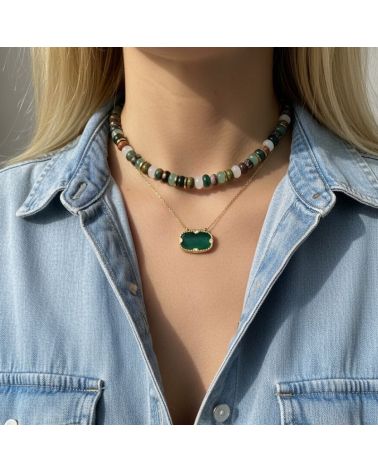 Collier Lina en pierres naturelles turquoise africaine et rhodonite marque Bohm Paris
