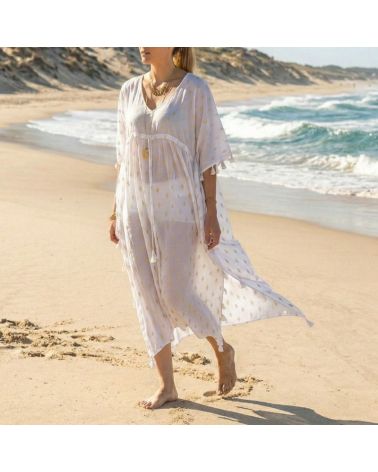 caftan de plage imprimé cactus doré marque Terre Rouge