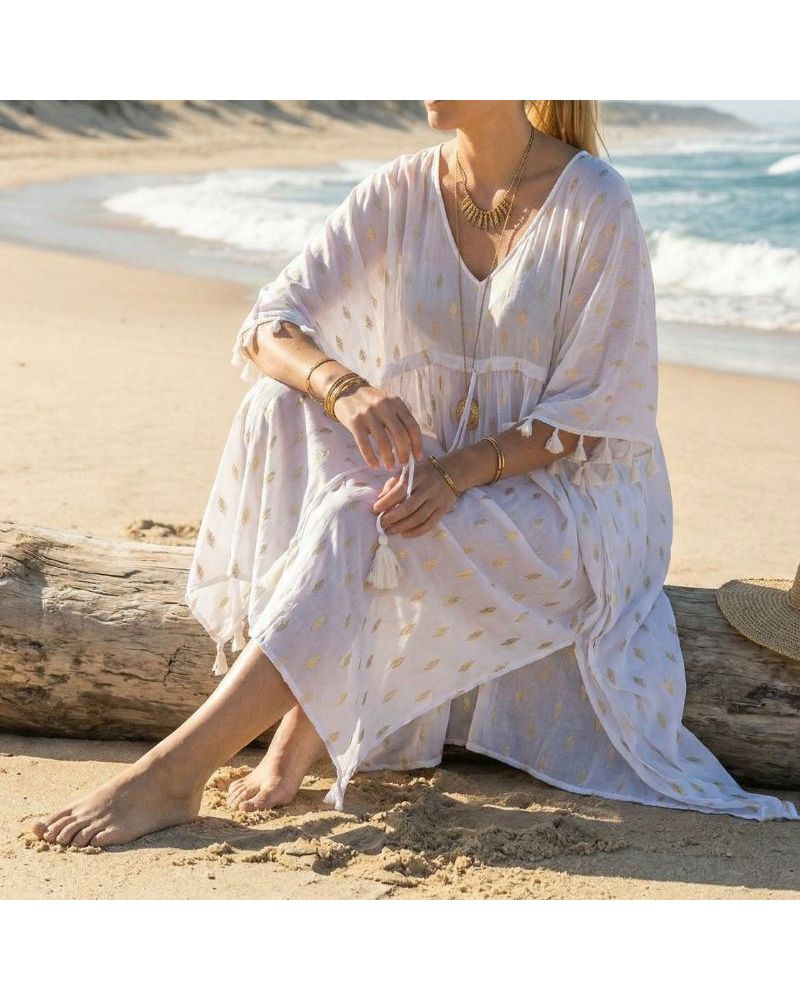 caftan de plage imprimé cactus doré marque Terre Rouge