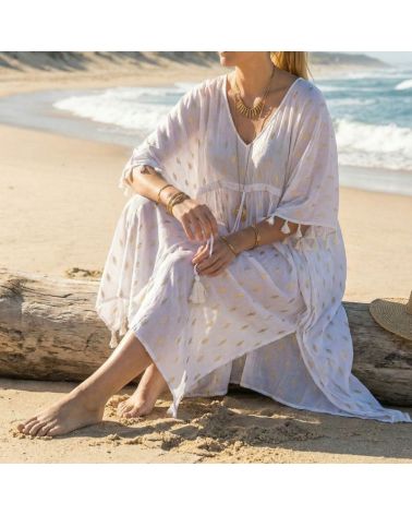 caftan de plage imprimé cactus doré marque Terre Rouge